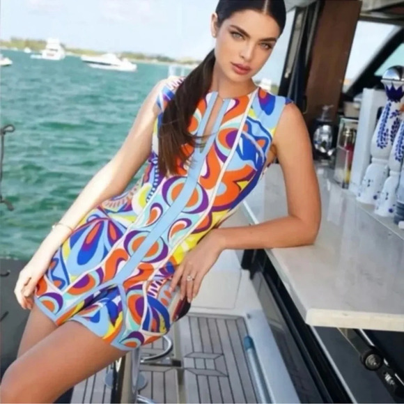 NWOT Zara Womens  Printed Colorful Groovy Funky Mini Sleeveless Dress - Picture 1 of 9